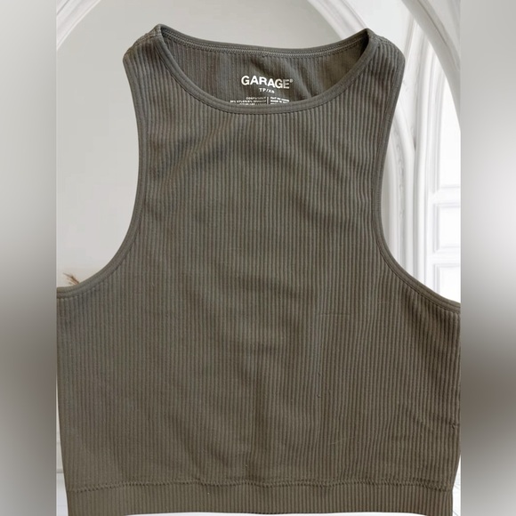 Garage Tops - Garage ribbed scooped neck stretch tank ribbed crop top XS Gray Grey
